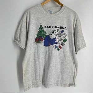 Bah Hum Bug Shirt Mens Large Grey Vintage Debt Bills Christmas 90s Single Stitch